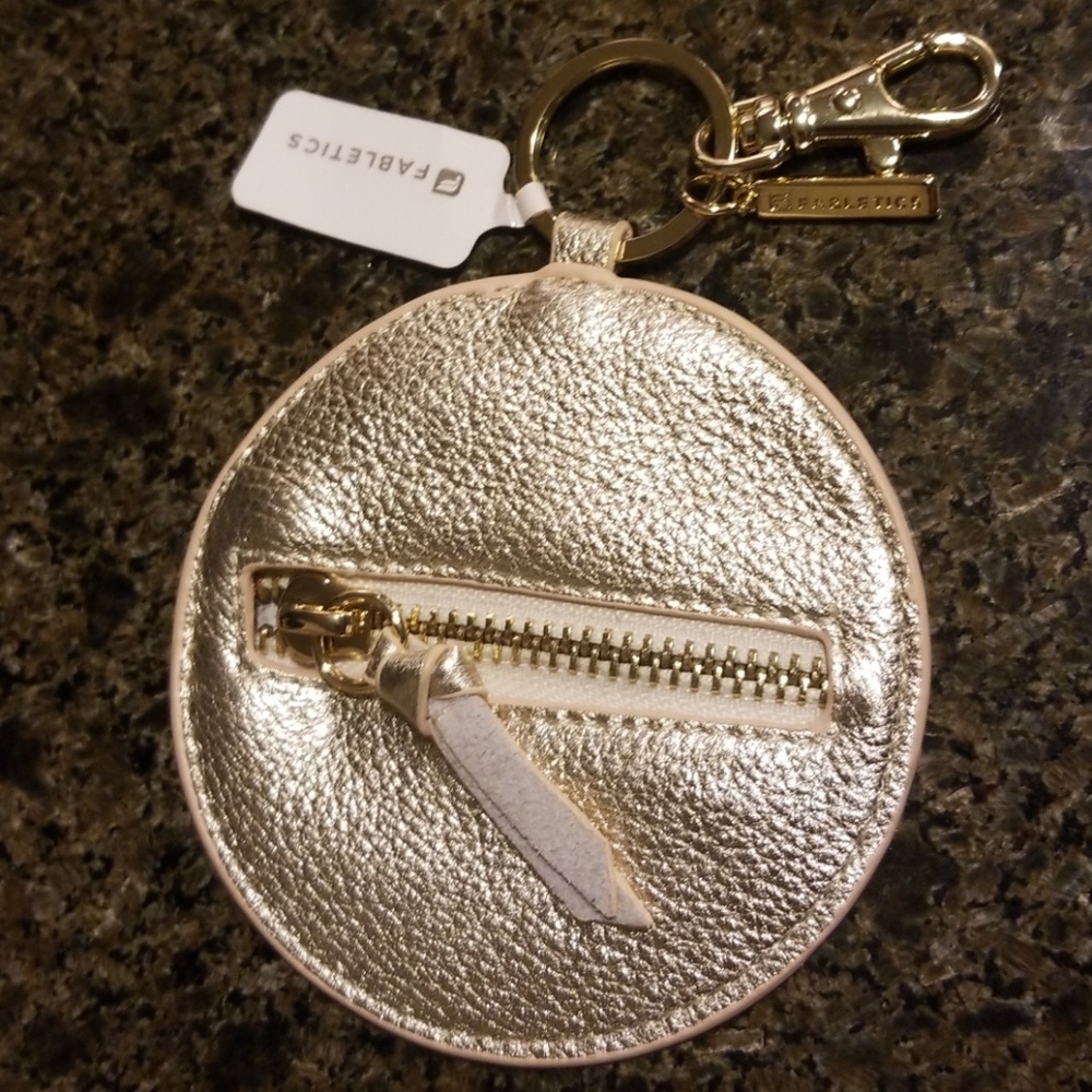 Fabletics gold earbud keychain coin purse NWT